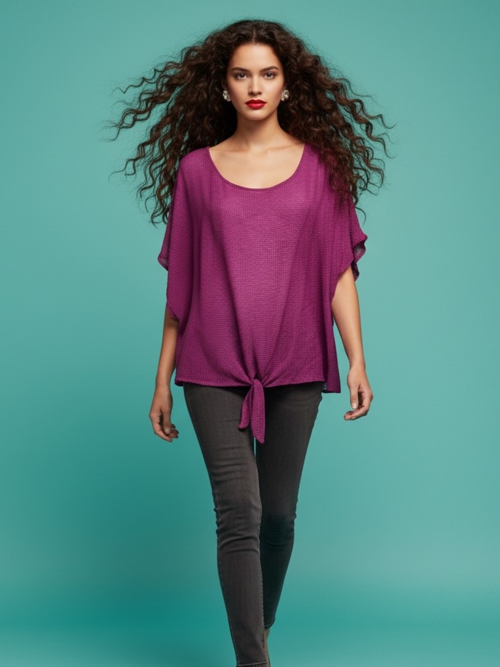 Torrid Purple Pink Textured Tie-Front Top - Size 2